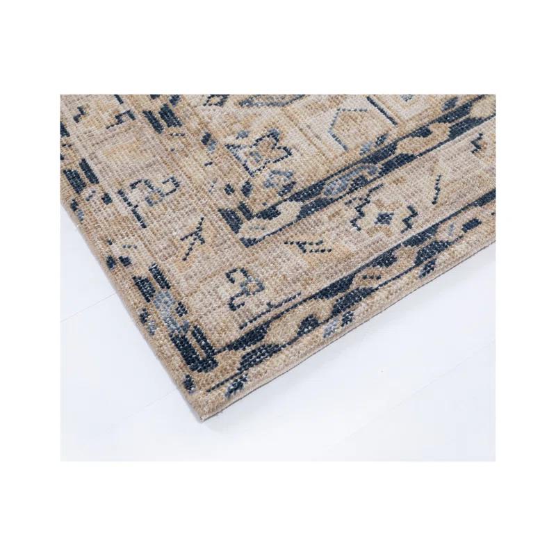 LOOMY Hand-Knotted Wool Area Rug in Navy/Beige