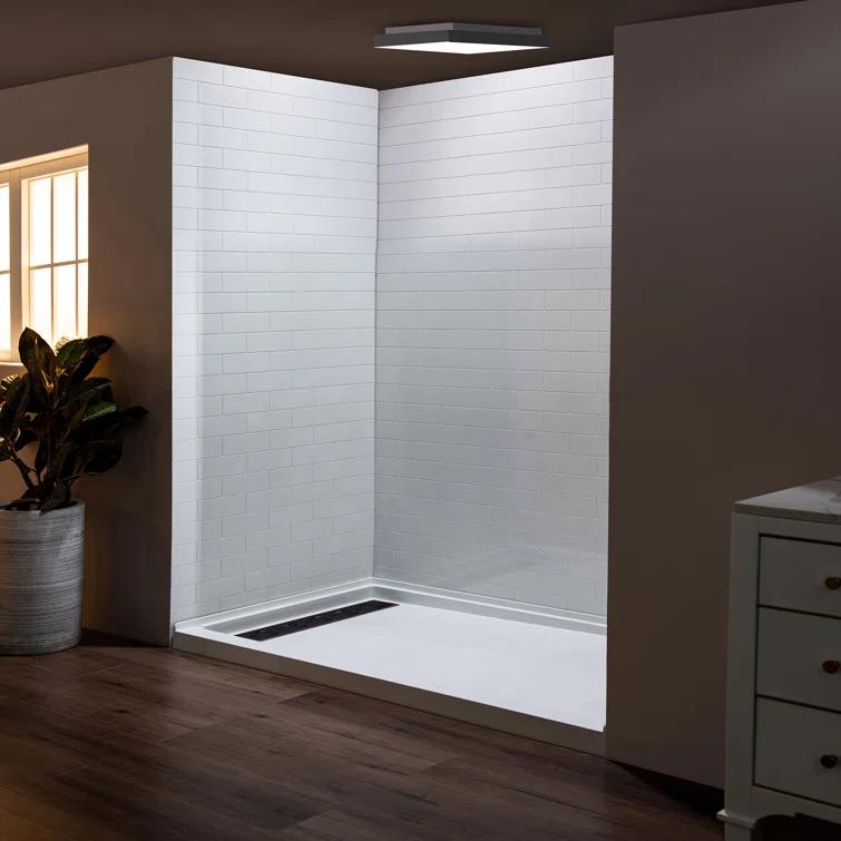 WoodBridge 75/96" H Solid Surface Shower & Tub Wall Panel, Surround, Quick Install, Cuttable, 0.138" thick