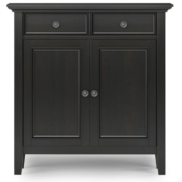 Simpli Home Amherst 36"W Solid Wood 2-Shelf Entryway Storage Cabinet with 2 Drawers and Adjustable Shelves