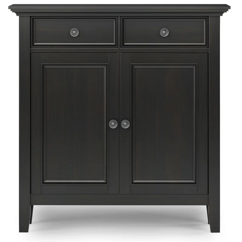 Simpli Home Amherst 36"W Solid Wood 2-Shelf Entryway Storage Cabinet with 2 Drawers and Adjustable Shelves