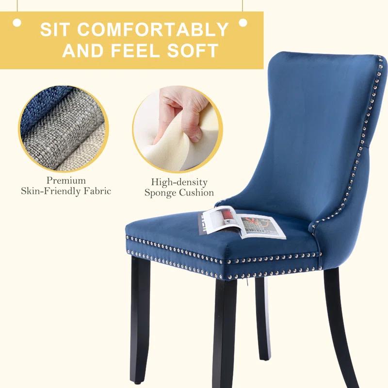 Velvet Wing Back Nailhead Tufted Dining Chair (Set of 4)
