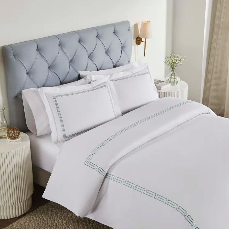Superior Harrison Cotton Greek Key Embroidered 3 Piece Duvet Cover Set by Superior