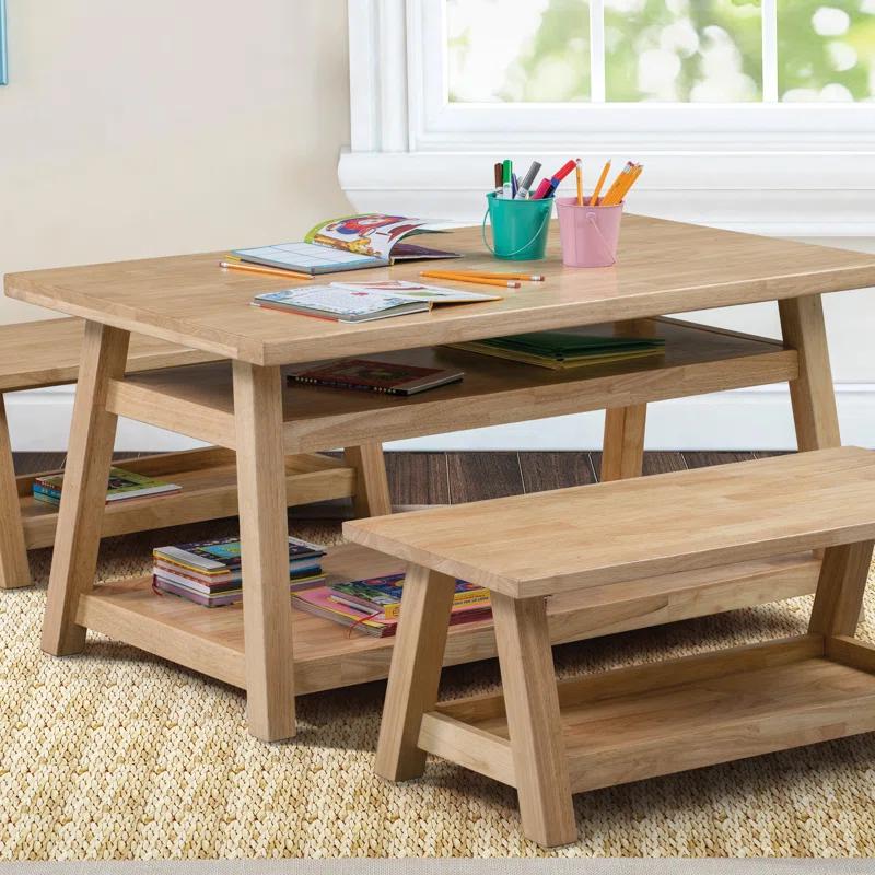 ECR4Kids ECR4Kids Sit n' Stash Rectangular Table, Classroom Storage, Natural