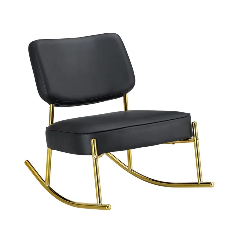 Mercer41 PU Material Cushioned Rocking Chair, Unique Rocking Chair, Cushioned Seat, Backrest Rocking Chair, And Gold Metal Legs. Comfortable Side Chairs In The Living Room, Bedroom, And Office
