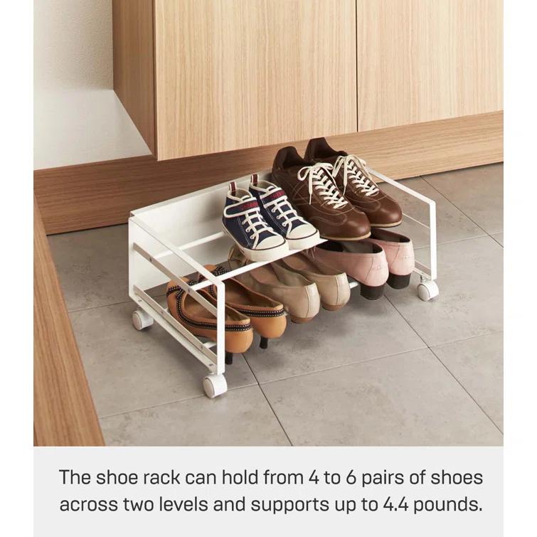 Yamazaki Home Rolling Shoe Rack, Steel, Holds 4 shoes, 6 heels, Wheels