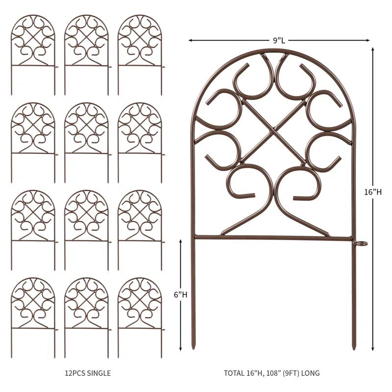 Evergreen Enterprises, Inc 18'' H x 120'' W Scrollwork Wrought Iron Edging with Ground Stakes and Gunmetal Finish