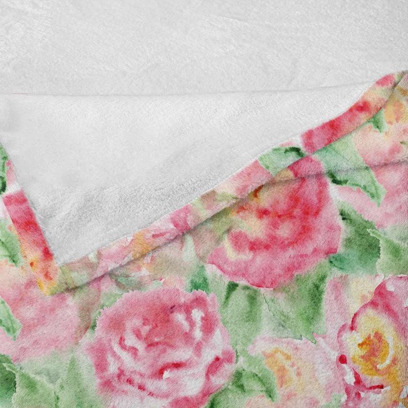 Ambesonne Ambesonne Rose Fleece Blanket Soft Blossoming Pink Green