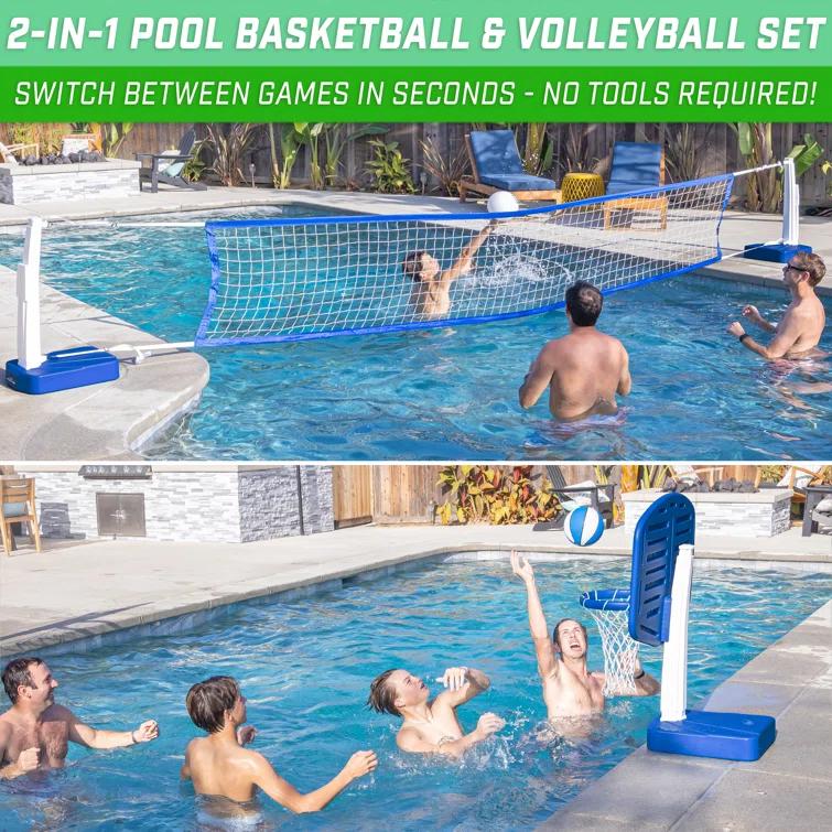 GoSports GoSports Splash Hoop 2-in-1 Pool Basketball Hoop & Volleyball Net Game Set