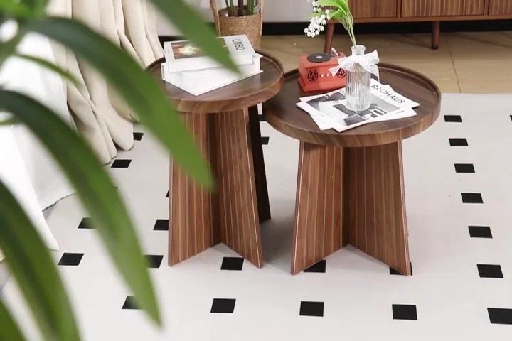 Gracie Oaks Round Fluted Nesting Coffee Table, 2 Piece Coffee Table Set For Living Room, Office, Balcony