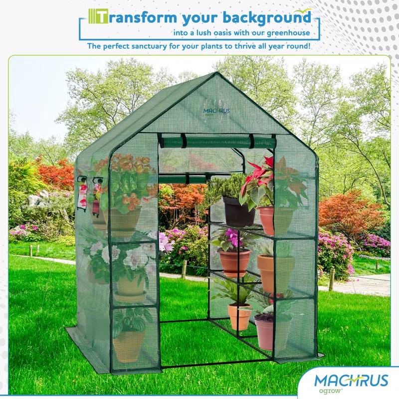 OGrow Machrus Ogrow Deluxe Walk-in 2 Tier 8 Shelf Portable Lawn And Garden Greenhouse - Heavy Duty Anchors Included! | Wayfair