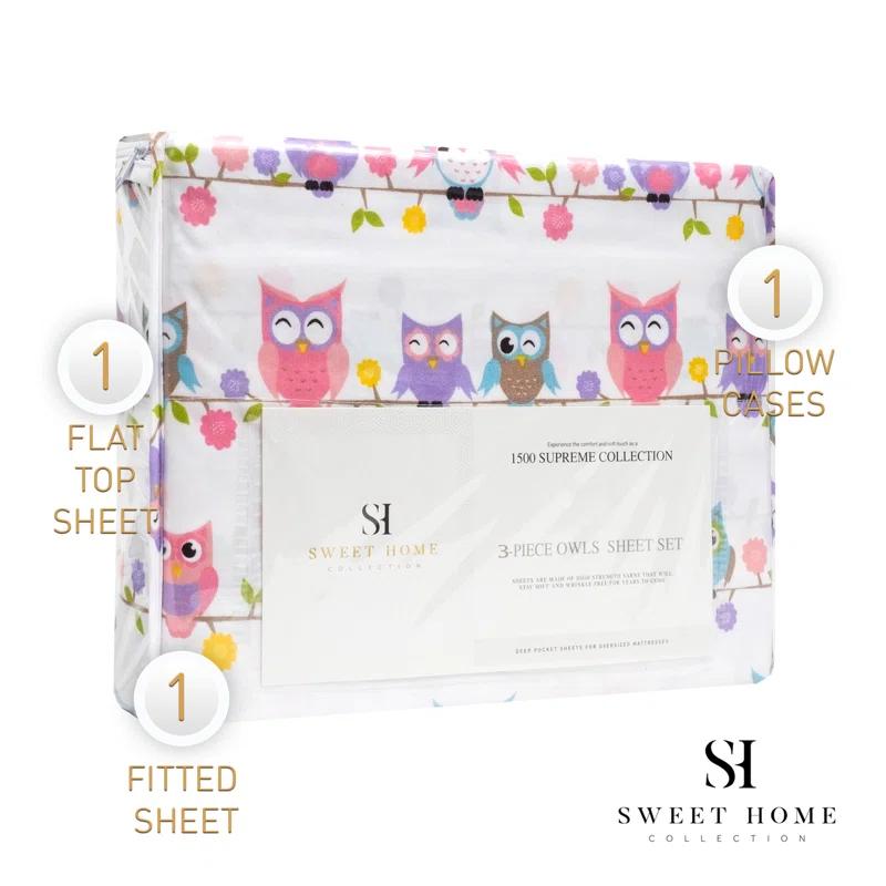 Sweet Home Collection Colorful Owls Microfiber Kids Sheet Set