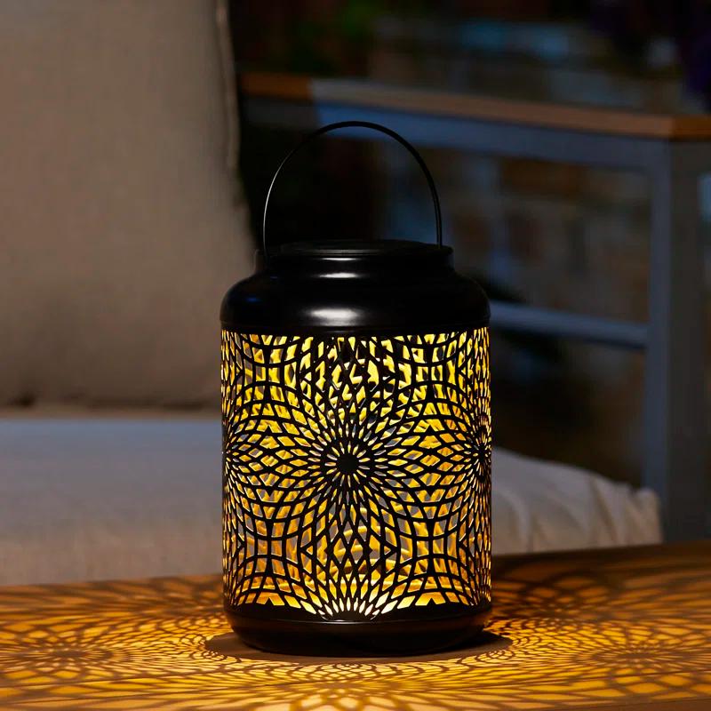 Winston Porter 8.75"H Metal Cutout Solar Powered Outdoor Hanging Lantern