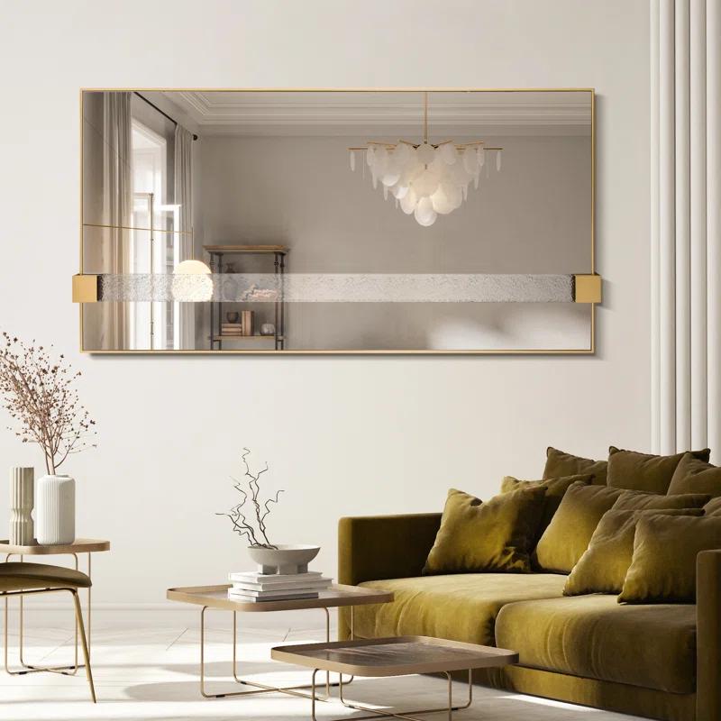 Empire Art Direct "Gleaming Horizon Wall Mirror" 40"x80" with Textured Acrylic Embellished, on Gold Iron Frame