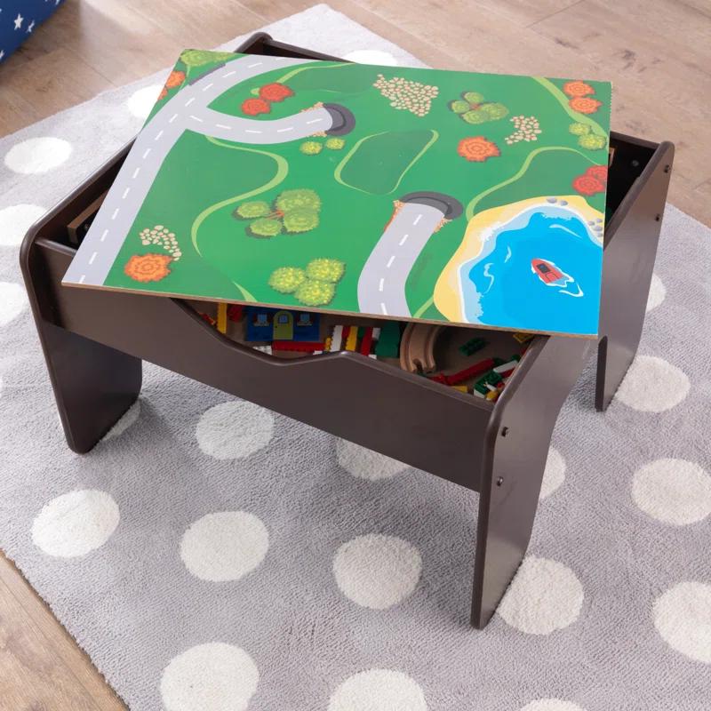 KidKraft 2-in-1 Wooden Activity Table with Board, Train Set and 195 Bricks