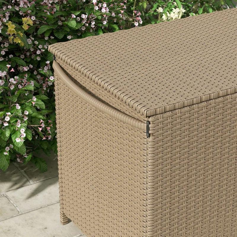 Tryimagine Outsunny 83 Gallon Deck Box, Large Outdoor Storage Chest, PE Wicker Trunk For Outside On Wheels For Garden Tools, Pool Toys & Patio Furniture Cushions