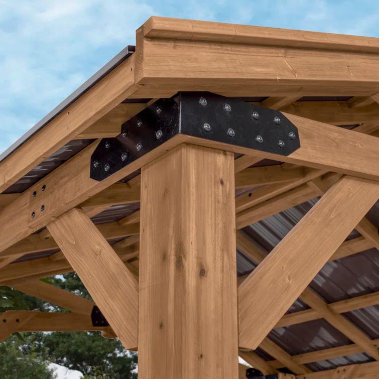 Backyard Discovery Backyard Discovery Norwood 10' x 10' Cedar Wood Outdoor Patio Gazebo with Hardtop Galvanized Steel Peak Roof and PowerPort