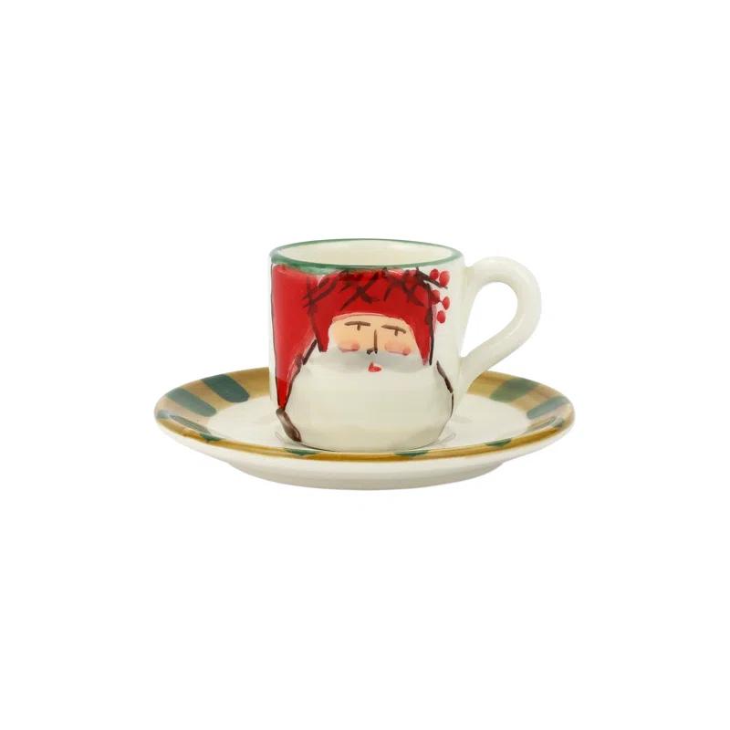 VIETRI Old St. Nick Assorted Espresso Cups & Saucers (Set of 4)