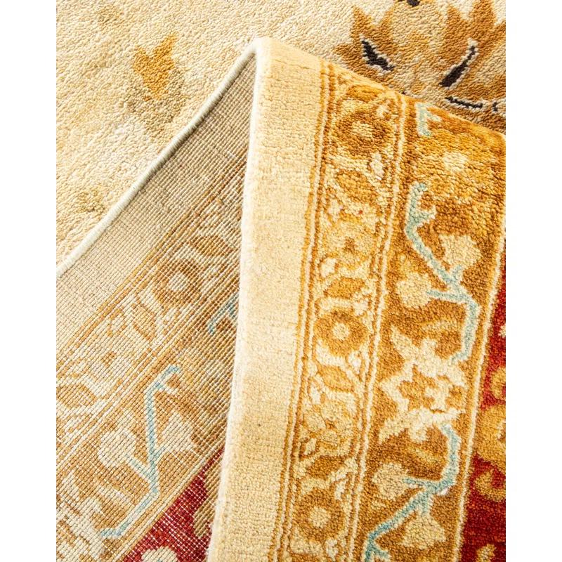 Eclectic Art Deco Ivory Wool 9' x 12' Hand-Knotted Area Rug