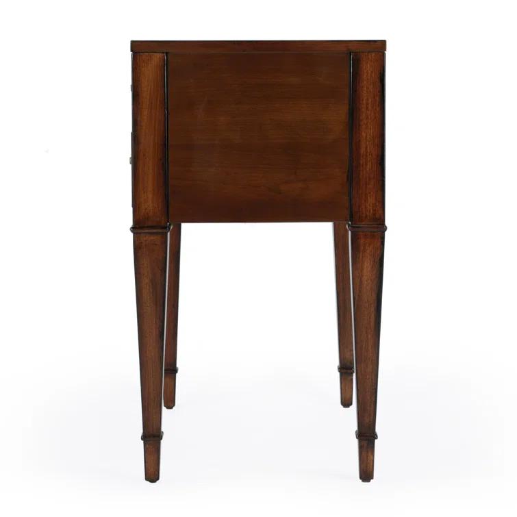 Kai Antique Cherry 2 Drawer Wood Nightstand with Gold Accents