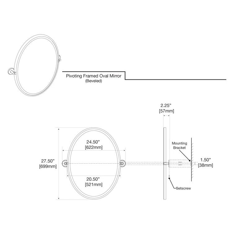 Gatco Designer II Wall Mounted Framed Oval Bathroom Vanity Mirror | Pivoting and Beveled Mirror