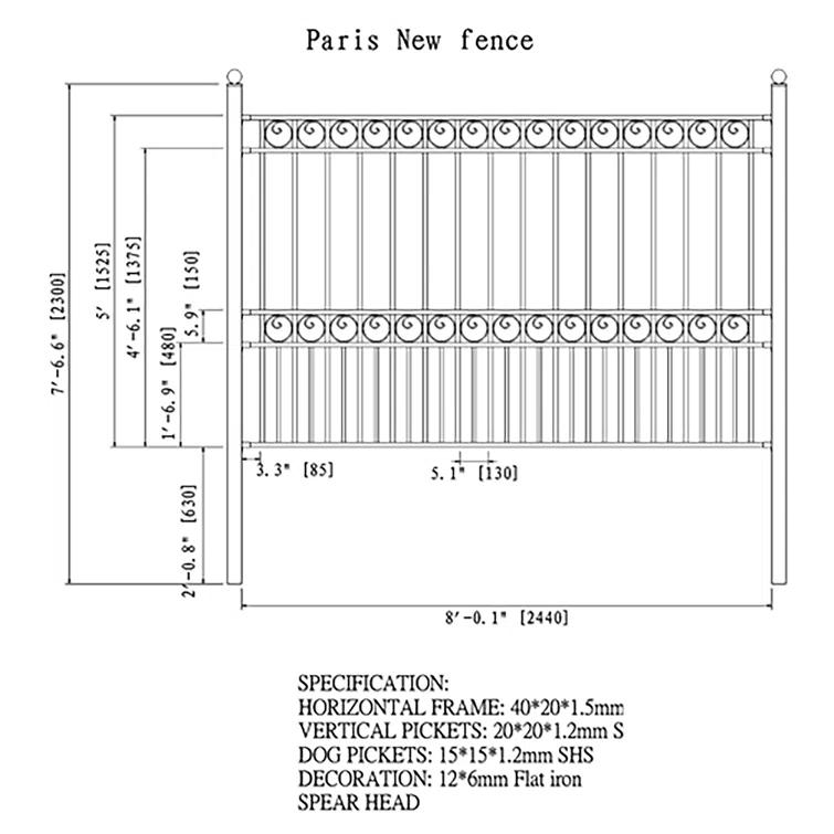 ALEKO Paris 60'' H x 96'' W Black Metal Fencing