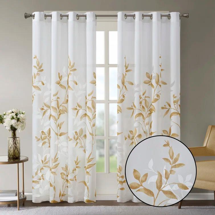 Madison Park Cecily Floral Printed Burnout Sheer Grommet Single Curtain Panel