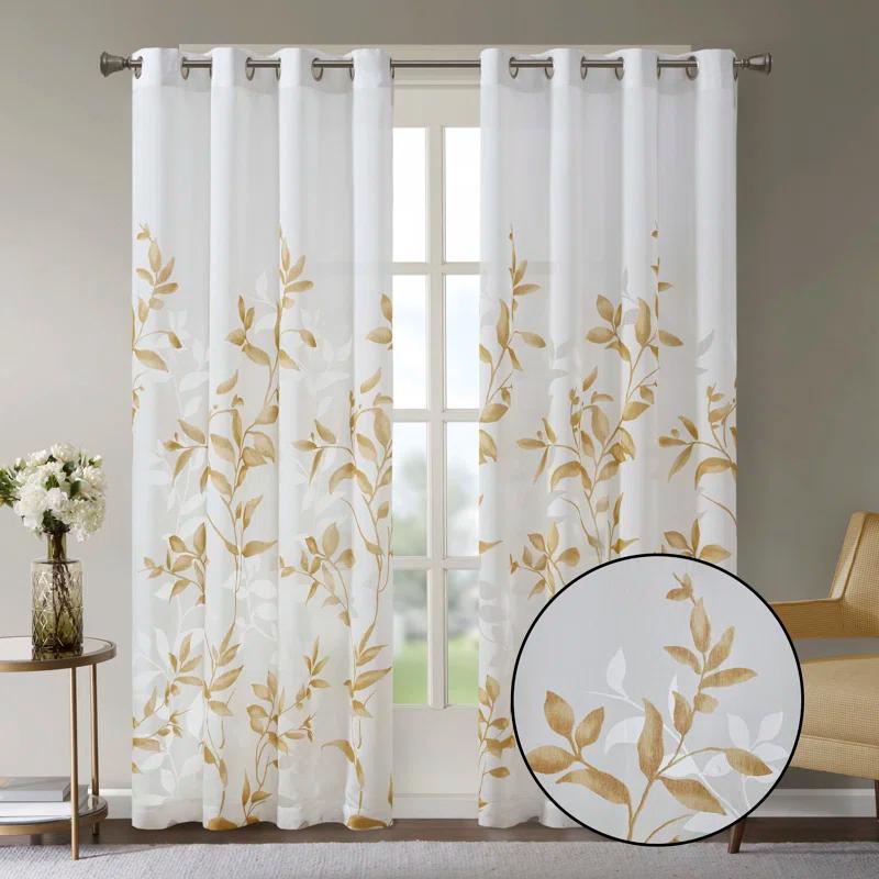 Madison Park Cecily Floral Printed Burnout Sheer Grommet Single Curtain Panel