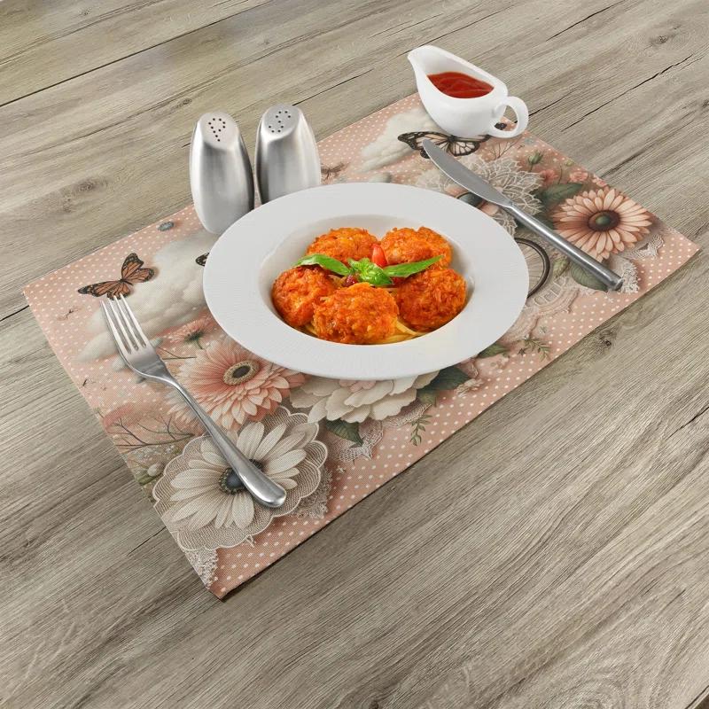 Ambesonne Polyester Peach Peacock Green Rectangle Placemat (Set of 4)