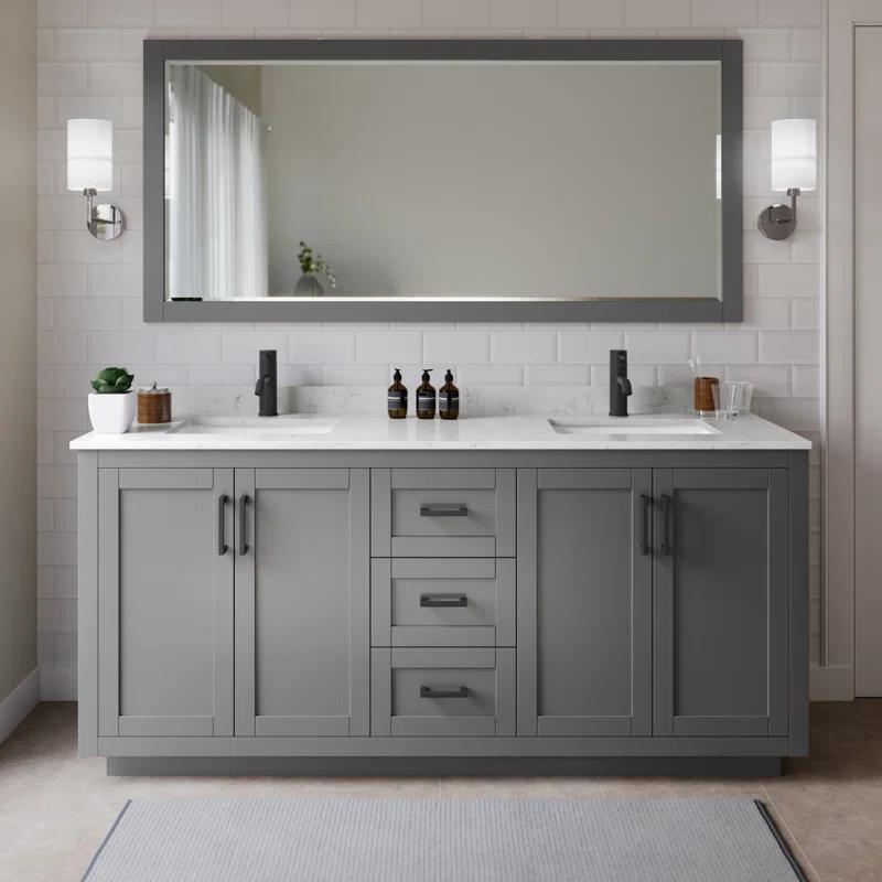 Wyndham Collection Miranda 72" Freestanding Double Bathroom Vanity with Cultured Marble Top with 70" Mirror