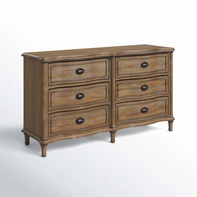 Universal Furniture Curved Wood Front 6 Drawer Dresser in Antiqued Grey Oak