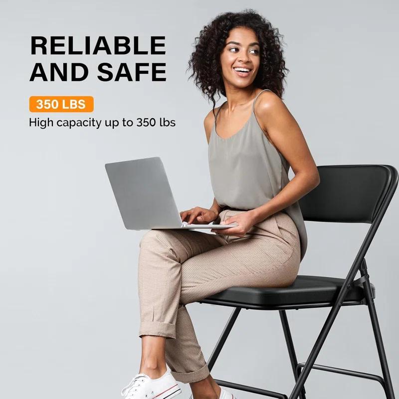 Inbox Zero 4Pcs Fully Assembled Thick-Padded Black PU Folding Chairs, 17.7"X19.7"X30.7"