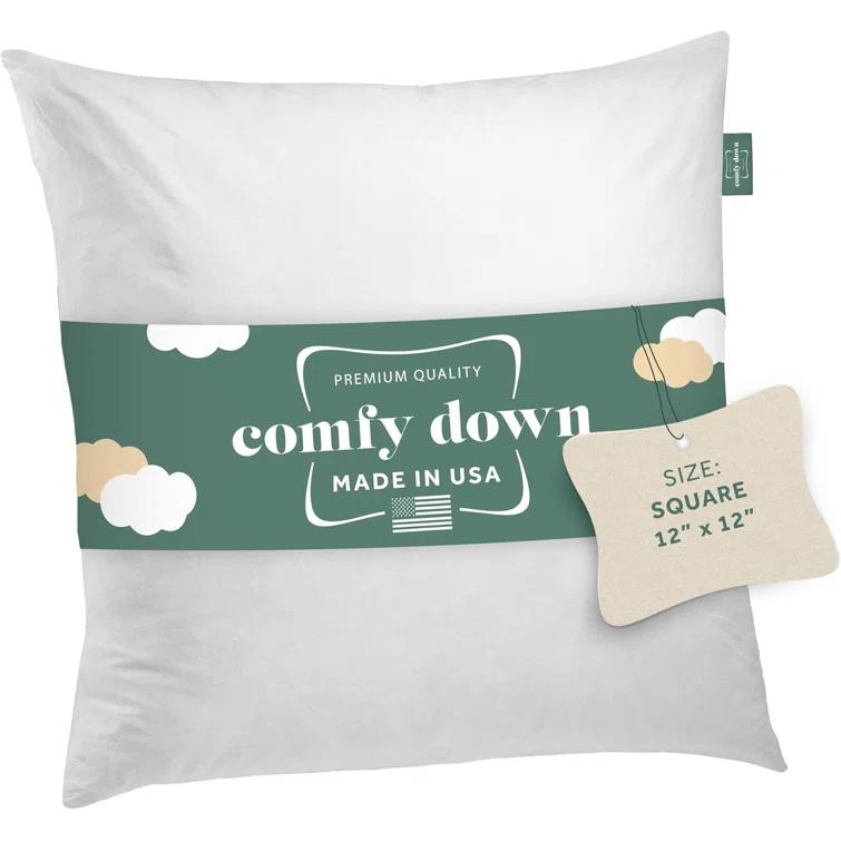 ComfyDown Decorative Throw Pillow Insert Down 100% Cotton Cover 233 Thread Count Square Pillow Insert