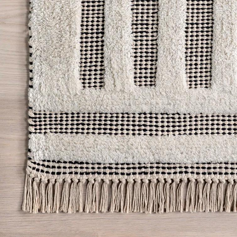 Ebern Designs Merrick Tasseled Cotton and Wool Area Rug