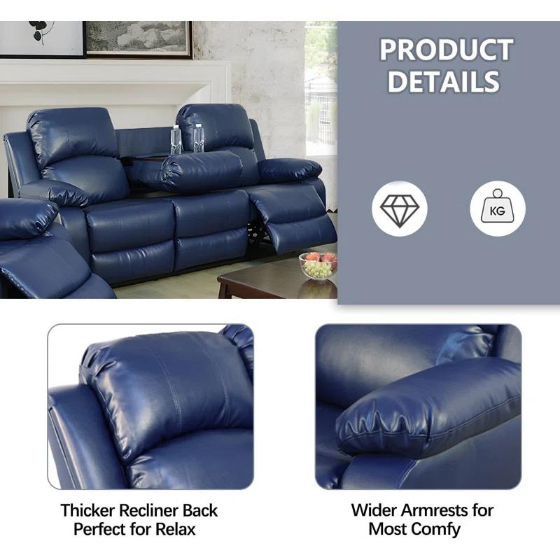 Wade Logan® Branscome 3 Piece Vegan Leather Manual Reclining Living Room Sofa Set