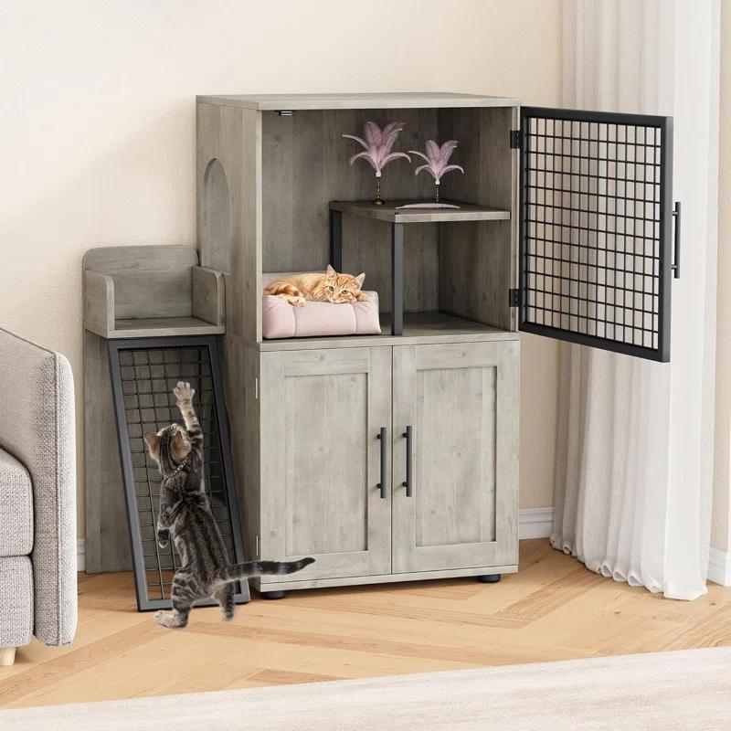Modern Villa Cat Litter Box Enclosure With Platform