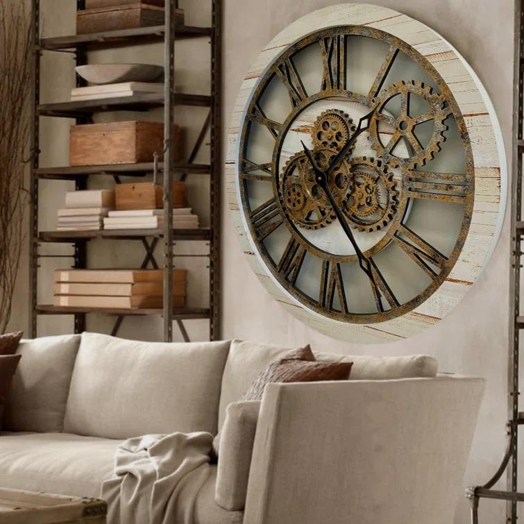 The Gears Clock Wall Clock 24" Round Oversized for Living Room decor with Real Moving Gears America Collection