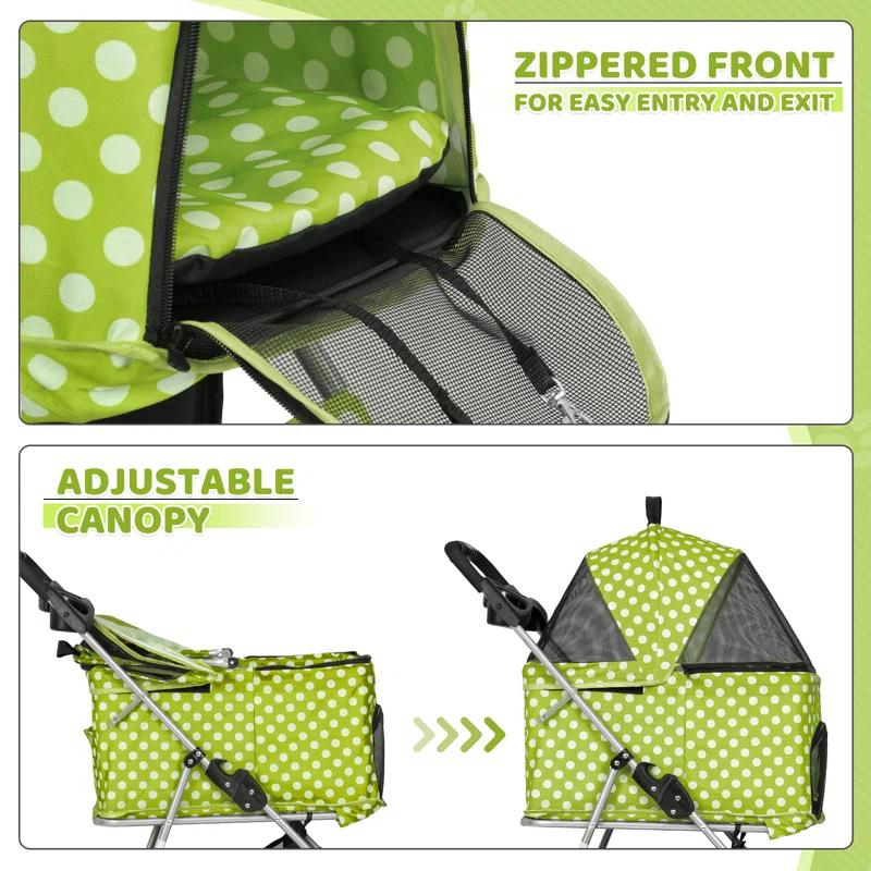 3-In-1 Pet Stroller Foldable Pet Stroller With Weather Cover Storage Basket For Dog Cat