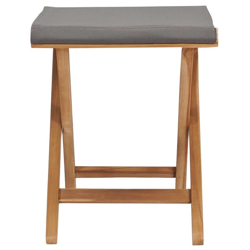 Folding Chairs Patio Stool for Camping Solid Wood Teak and Fabric (Set of 2)