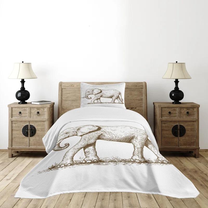 Ambesonne Ambesonne African Bedspread Set Savannah Wild Animals Art White and Brown