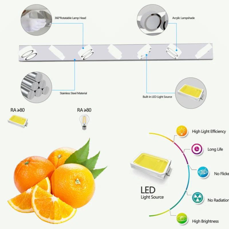 Orren Ellis Modern 7-Light LED Vanity Light Fixture - Iron Finish With Acrylic Shades - Energy-Efficient Bathroom Wall Sconce - Dimmable, 52.2-Inch Length