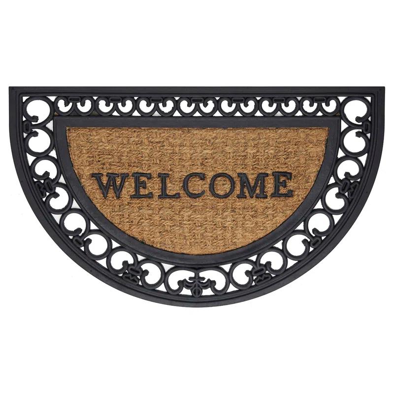 Bloomsbury Market Aeries Recycled Rubber Door Mats, Non-Slip/Skid Rubber Backing, 18" W X 30" L, Rectangle, Welcome Scrolls