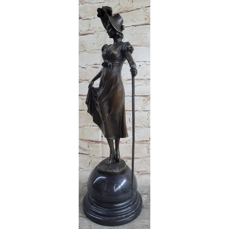 Wildon Home® Little Bo Peep Bronze Statue Sculpture Female Figure In Hat 17 Inches X 7 Inches