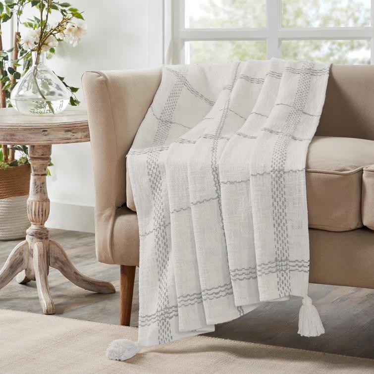 VCNY Piri Plaid Woven Slub Cotton Throw Blanket, 50" x 60"