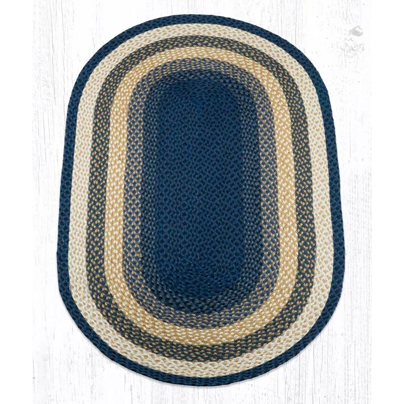 Earth Rugs Light Blue/Dark Blue/Mustard Braided Area Rug