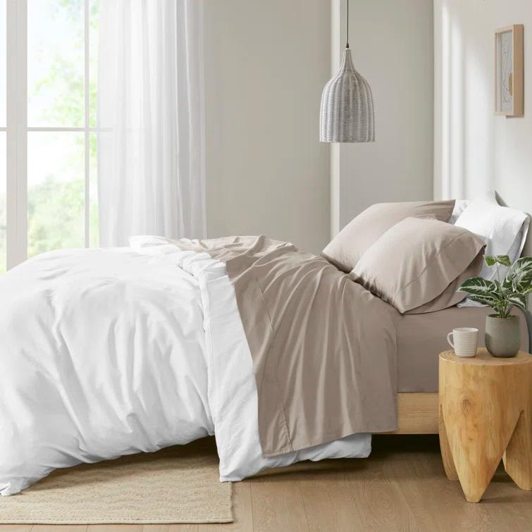 Madison Park Peached Percale 200 Thread Count Relaxed Cotton Percale Sheet Set