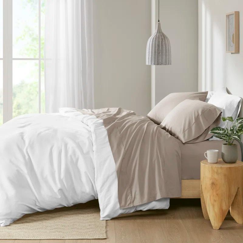Madison Park Peached Percale 200 Thread Count Relaxed Cotton Percale Sheet Set