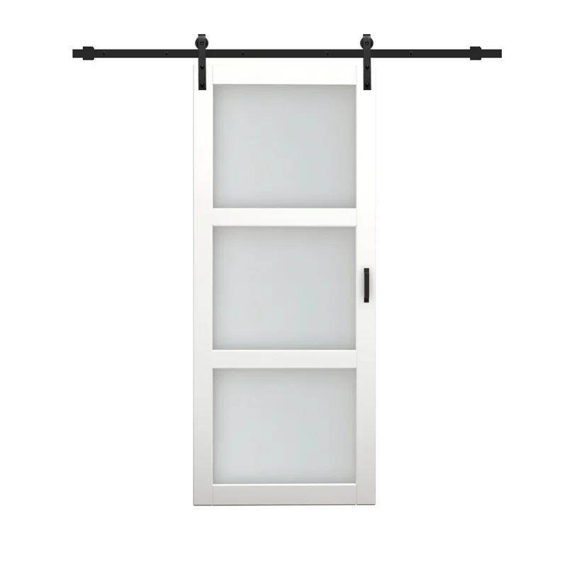 Calhome 36'' x 84'' Solid + Manufactured Wood Glass with Installation Hardware Kit Barn Door