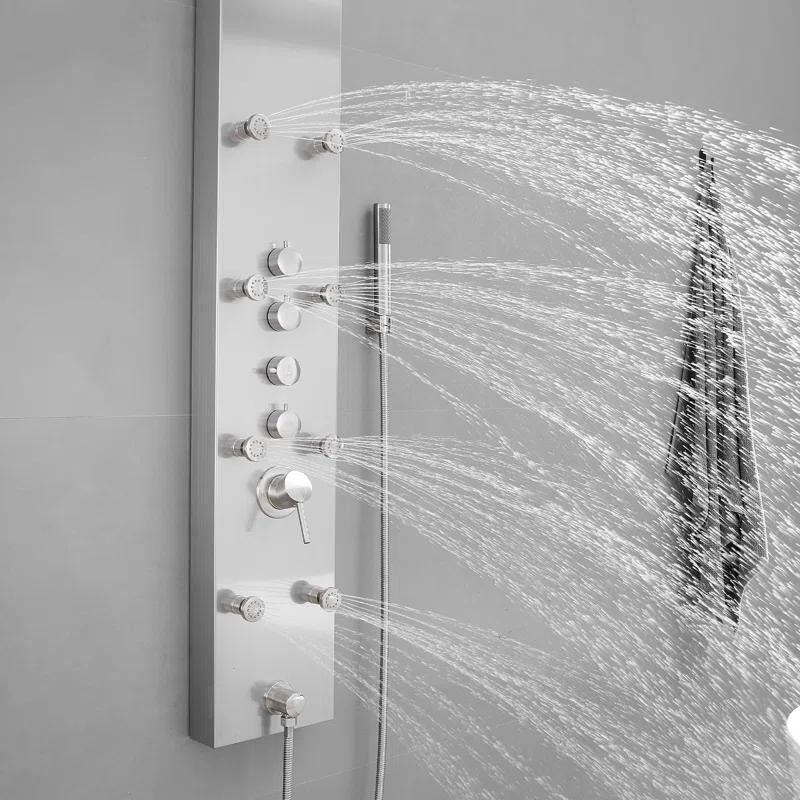 VIBRANTBATH 8-Jet Rainfall Shower Tower Shower Panel System With Rainfall Waterfall Shower Head And Shower Hand In Brushed Nickel YTP33-N