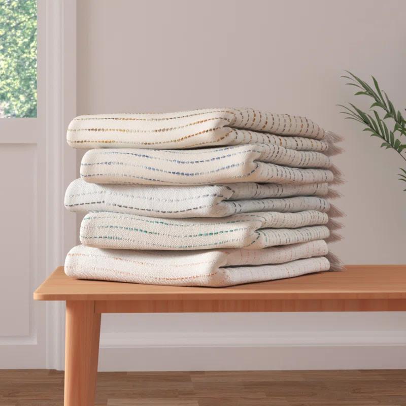Deep Ombre Striped Handmade Woven Throw Blanket with Fringe
