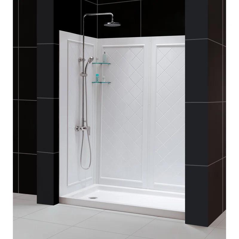 DreamLine DL-6190L-01 Qwall 32" D x 60" W x 76 3/4" H Left Drain Acrylic Shower Base and Wall Kit in White